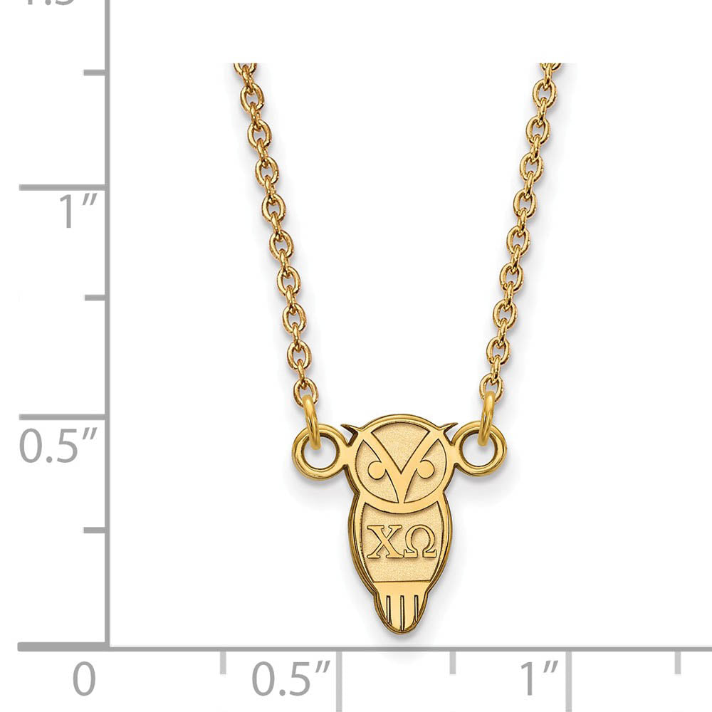Alternate view of the 14K Plated Silver Chi Omega XS (Tiny) Necklace by The Black Bow Jewelry Co.