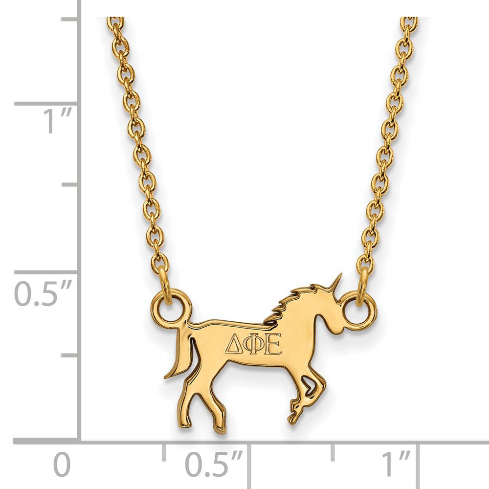 Alternate view of the 14K Plated Silver Delta Phi Epsilon XS (Tiny) Necklace by The Black Bow Jewelry Co.