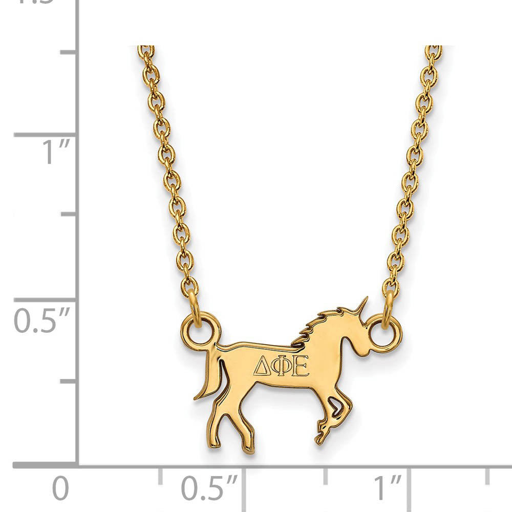 Alternate view of the 14K Plated Silver Delta Phi Epsilon XS (Tiny) Necklace by The Black Bow Jewelry Co.