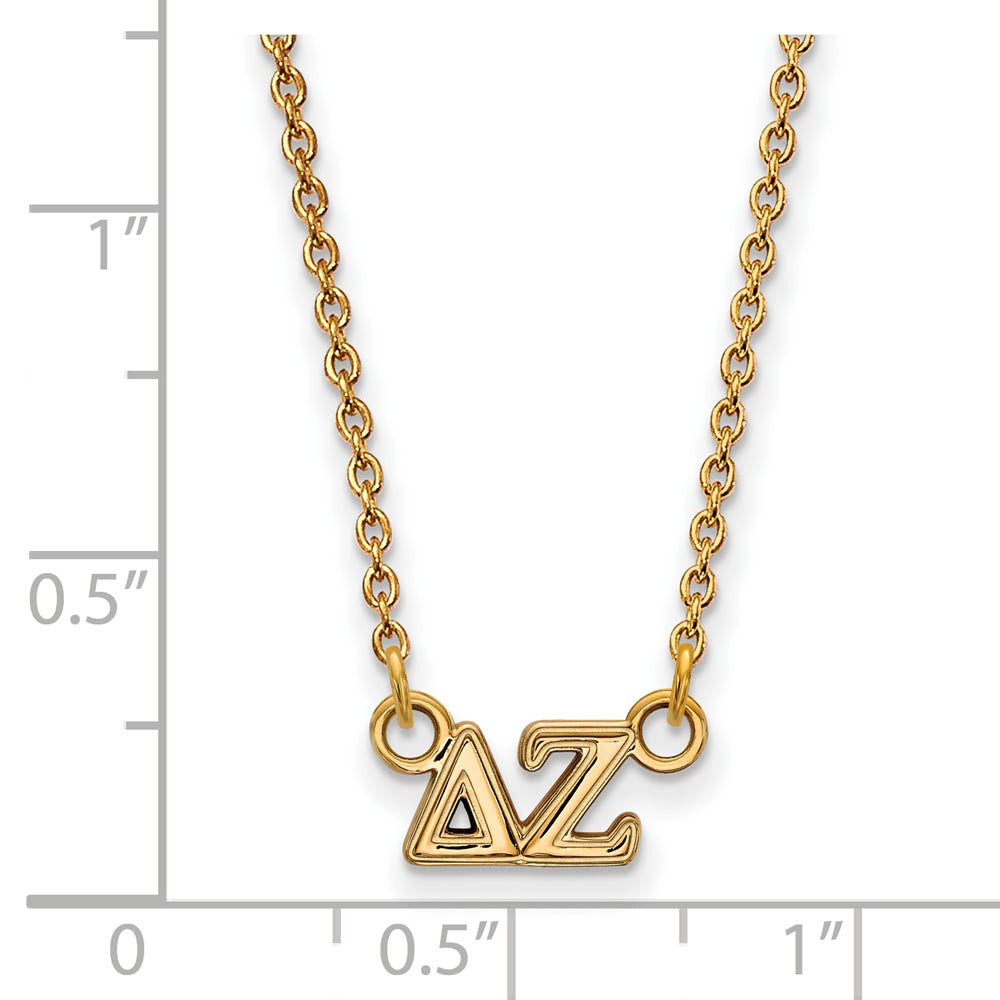 Alternate view of the 14K Plated Silver Delta Zeta XS (Tiny) Greek Letters Necklace by The Black Bow Jewelry Co.