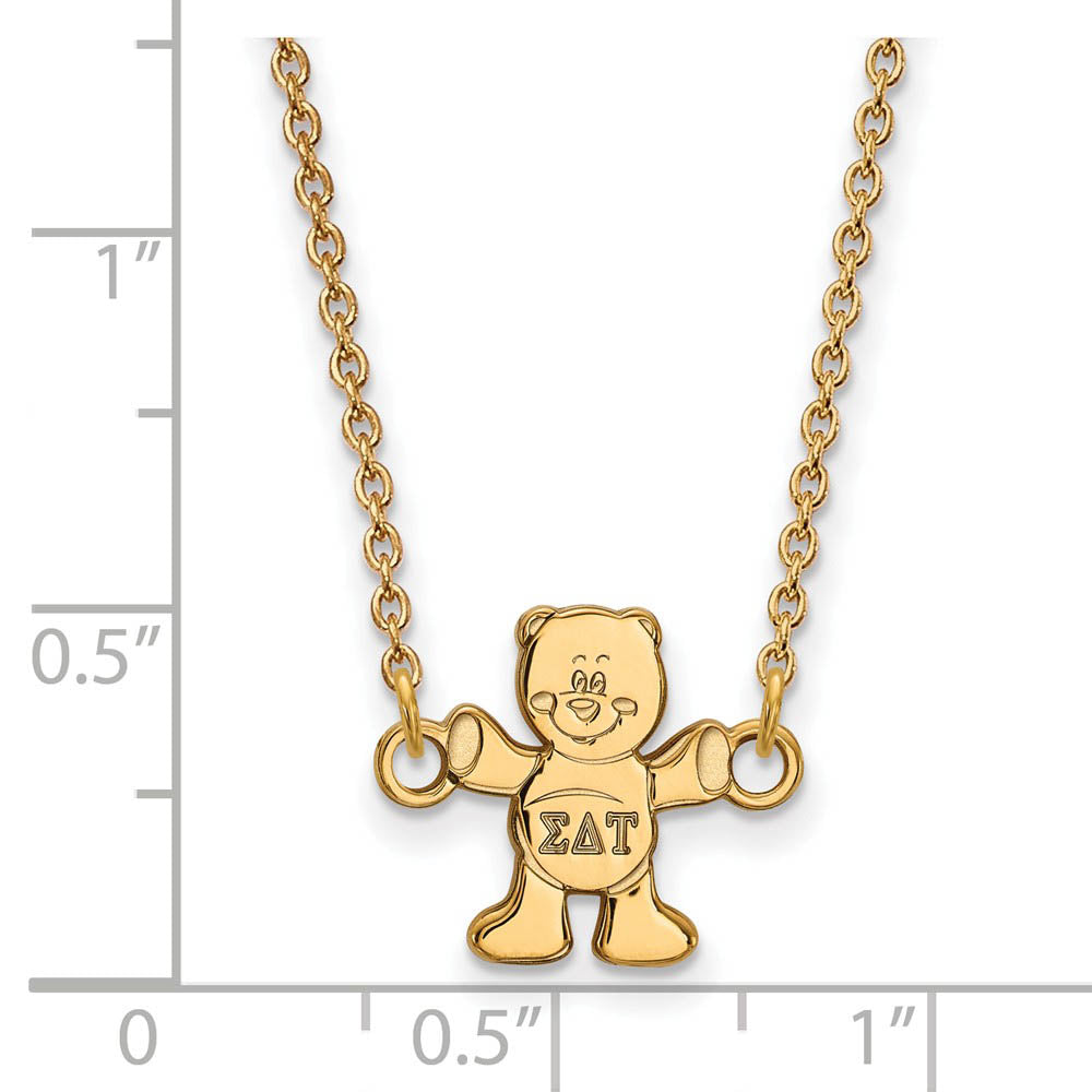 Alternate view of the 14K Plated Silver Sigma Delta Tau XS (Tiny) Necklace by The Black Bow Jewelry Co.