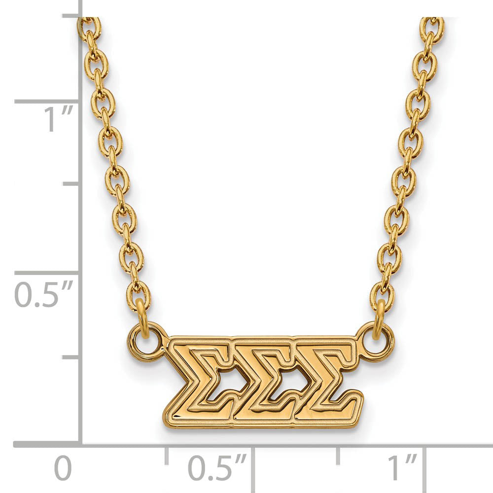 Alternate view of the 14K Plated Silver Sigma Sigma Sigma Medium Necklace by The Black Bow Jewelry Co.