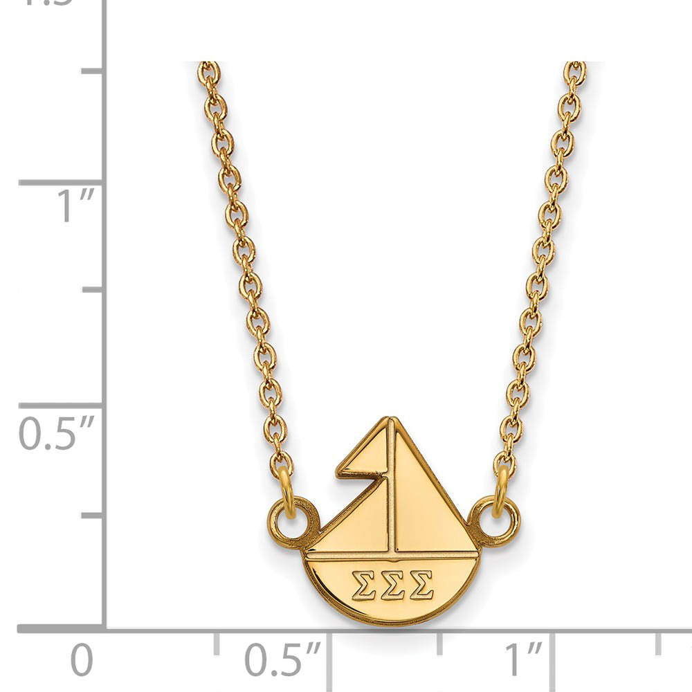 Alternate view of the 14K Plated Silver Sigma Sigma Sigma XS (Tiny) Necklace by The Black Bow Jewelry Co.
