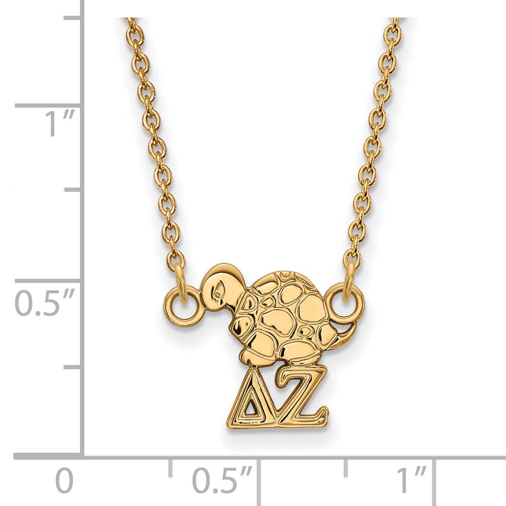 Alternate view of the 14K Plated Silver Delta Zeta XS (Tiny) Necklace by The Black Bow Jewelry Co.