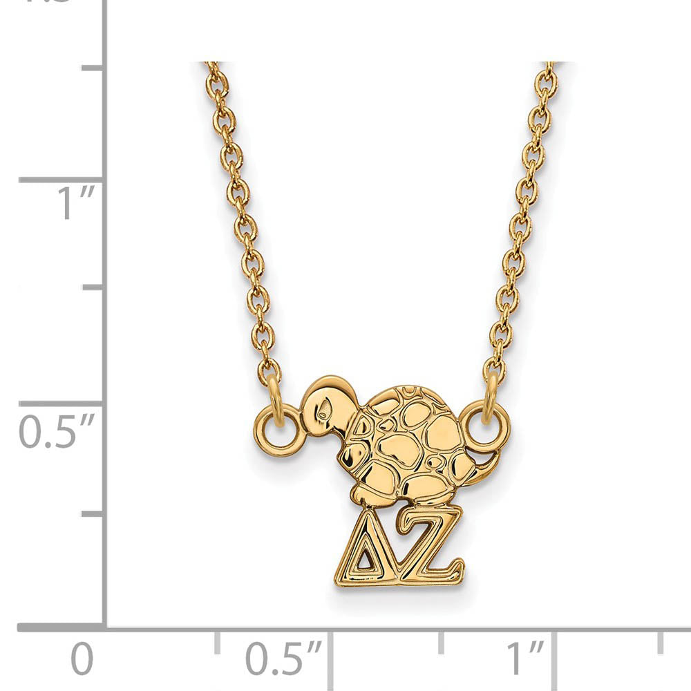 Alternate view of the 14K Plated Silver Delta Zeta XS (Tiny) Necklace by The Black Bow Jewelry Co.