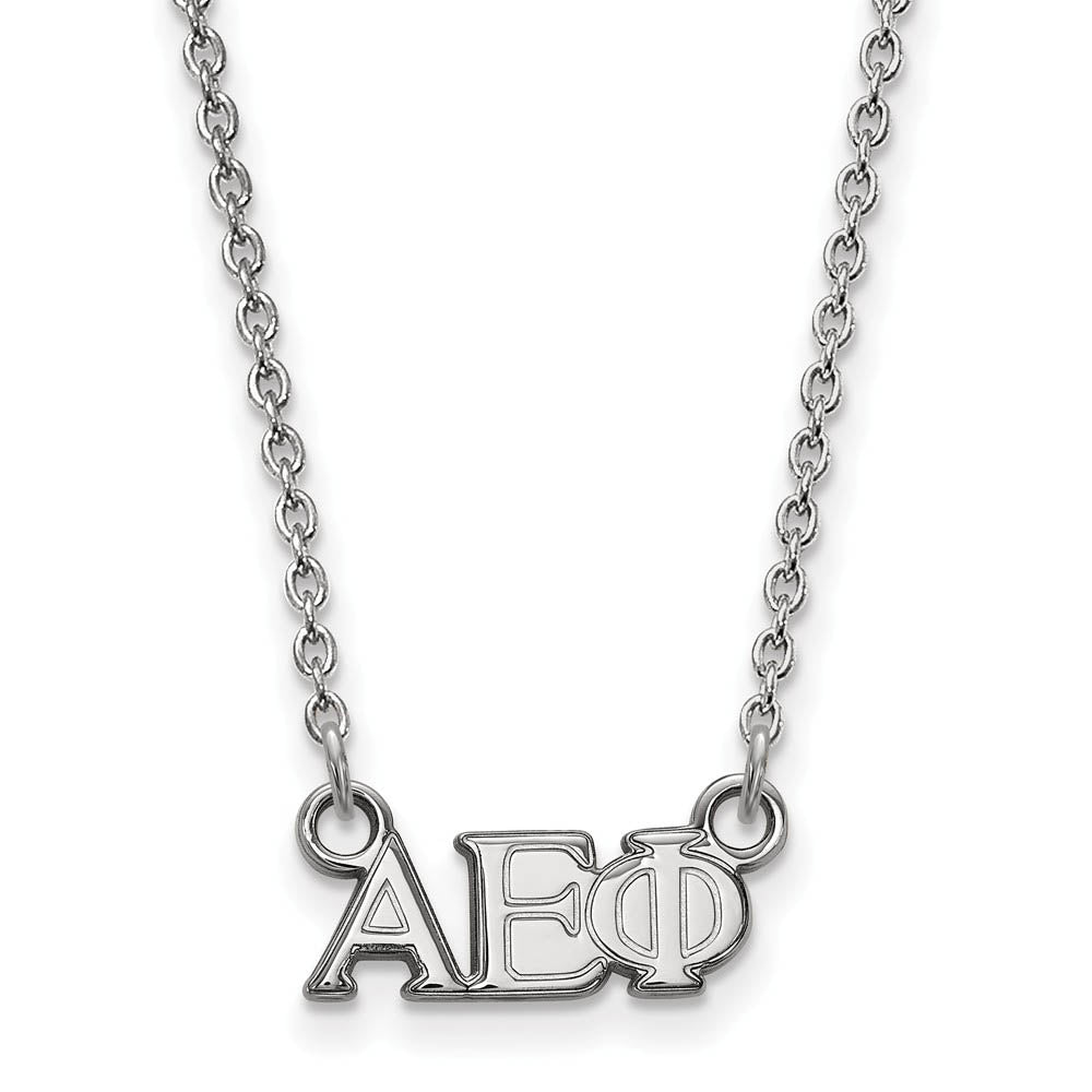 Sterling Silver Alpha Epsilon Phi XS (Tiny) Greek Letters Necklace, Item N15120 by The Black Bow Jewelry Co.