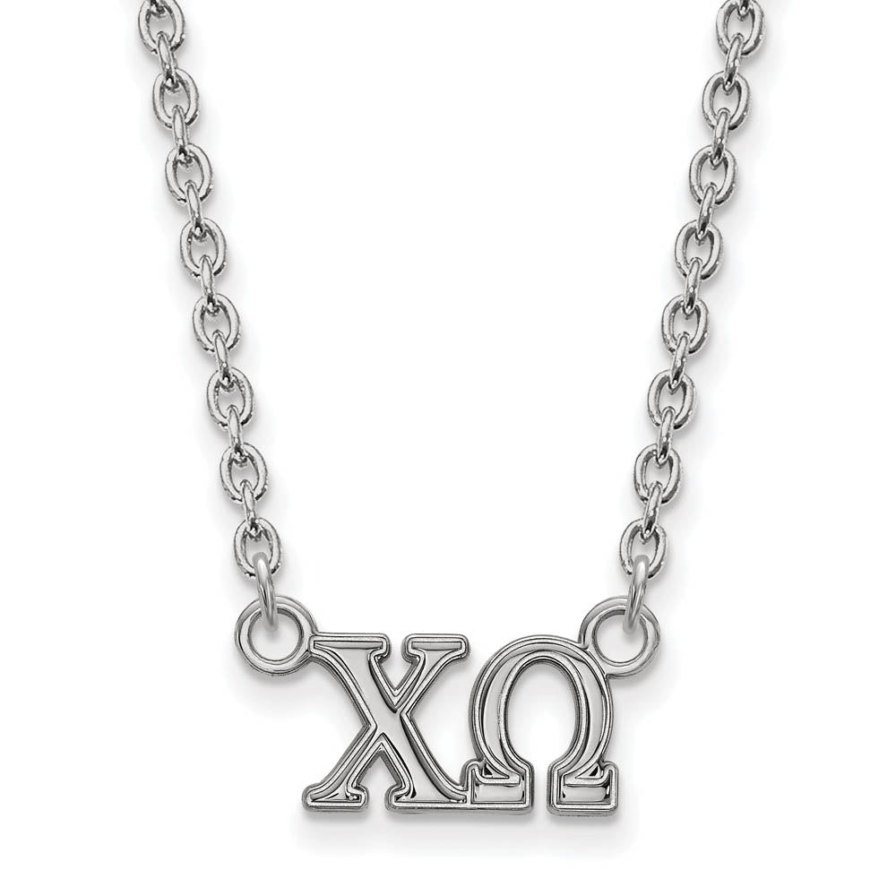 Sterling Silver Chi Omega Medium Necklace, Item N15142 by The Black Bow Jewelry Co.