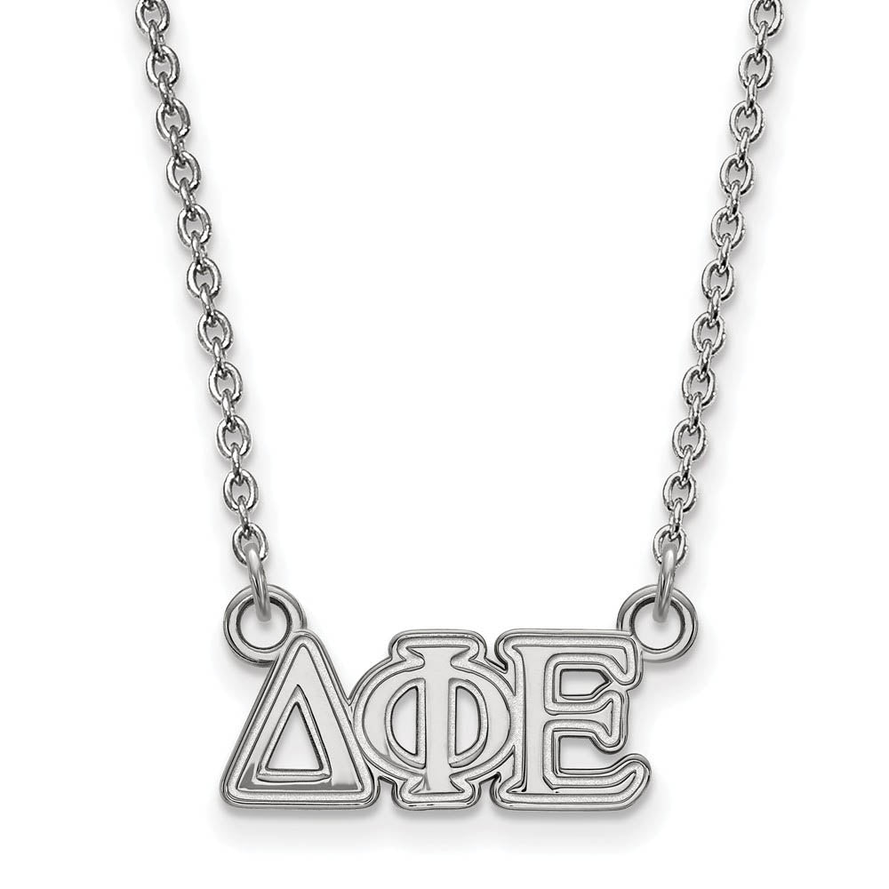 Sterling Silver Delta Phi Epsilon XS (Tiny) Greek Letters Necklace, Item N15150 by The Black Bow Jewelry Co.