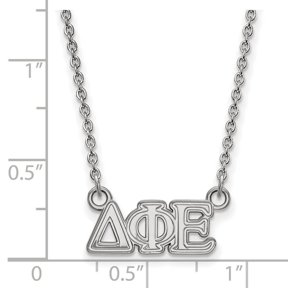 Alternate view of the Sterling Silver Delta Phi Epsilon XS (Tiny) Greek Letters Necklace by The Black Bow Jewelry Co.