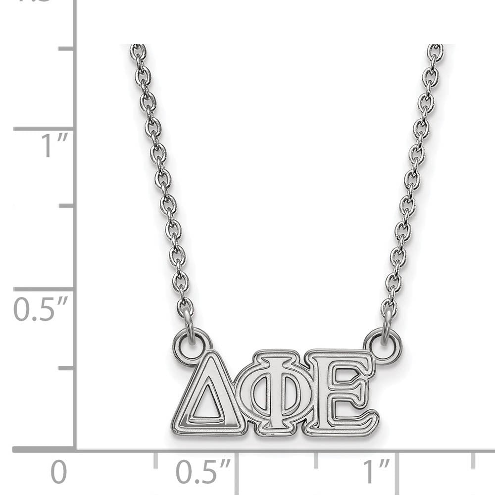 Alternate view of the Sterling Silver Delta Phi Epsilon XS (Tiny) Greek Letters Necklace by The Black Bow Jewelry Co.