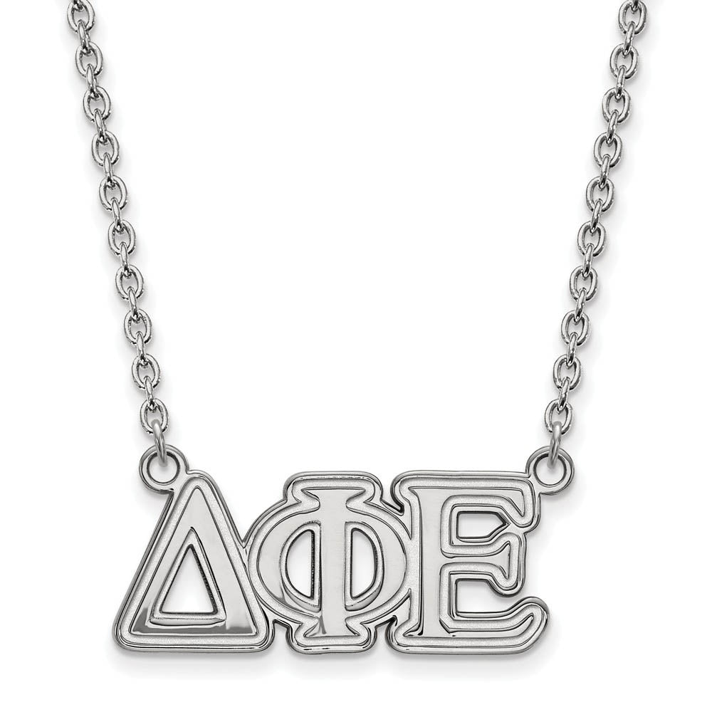 Sterling Silver Delta Phi Epsilon Medium Necklace, Item N15151 by The Black Bow Jewelry Co.