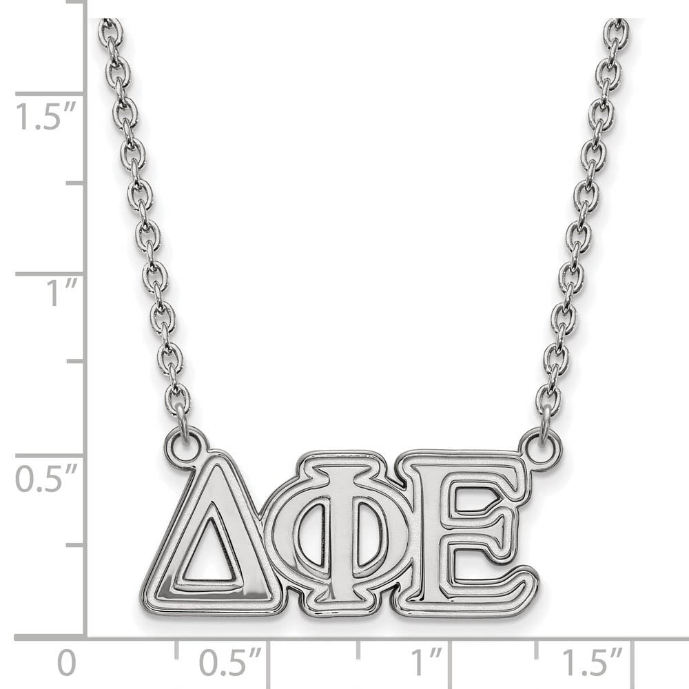 Alternate view of the Sterling Silver Delta Phi Epsilon Medium Necklace by The Black Bow Jewelry Co.