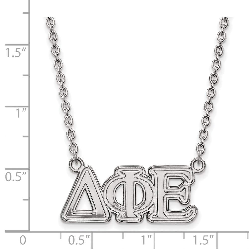 Alternate view of the Sterling Silver Delta Phi Epsilon Medium Necklace by The Black Bow Jewelry Co.