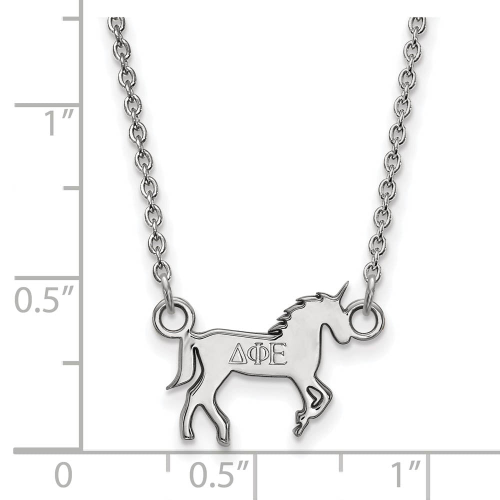 Alternate view of the Sterling Silver Delta Phi Epsilon XS (Tiny) Necklace by The Black Bow Jewelry Co.