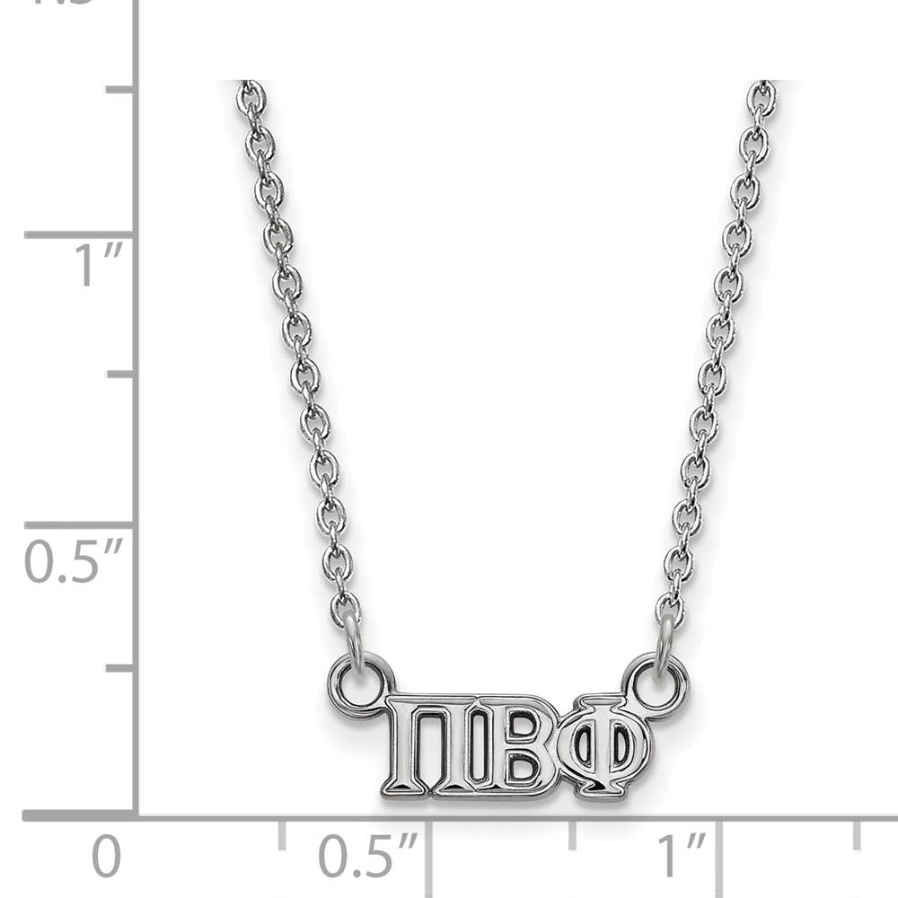 Alternate view of the Sterling Silver Pi Beta Phi XS (Tiny) Greek Letters Necklace by The Black Bow Jewelry Co.