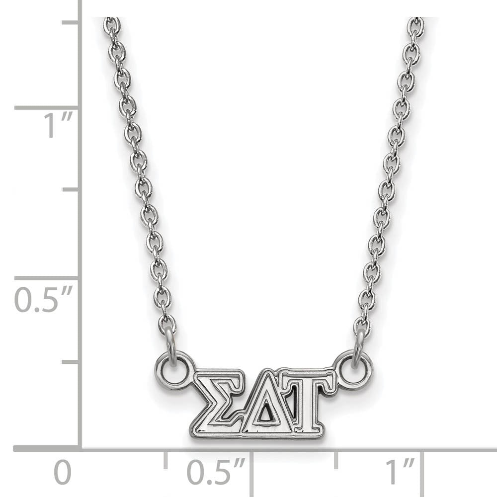Alternate view of the Sterling Silver Sigma Delta Tau XS (Tiny) Greek Letters Necklace by The Black Bow Jewelry Co.