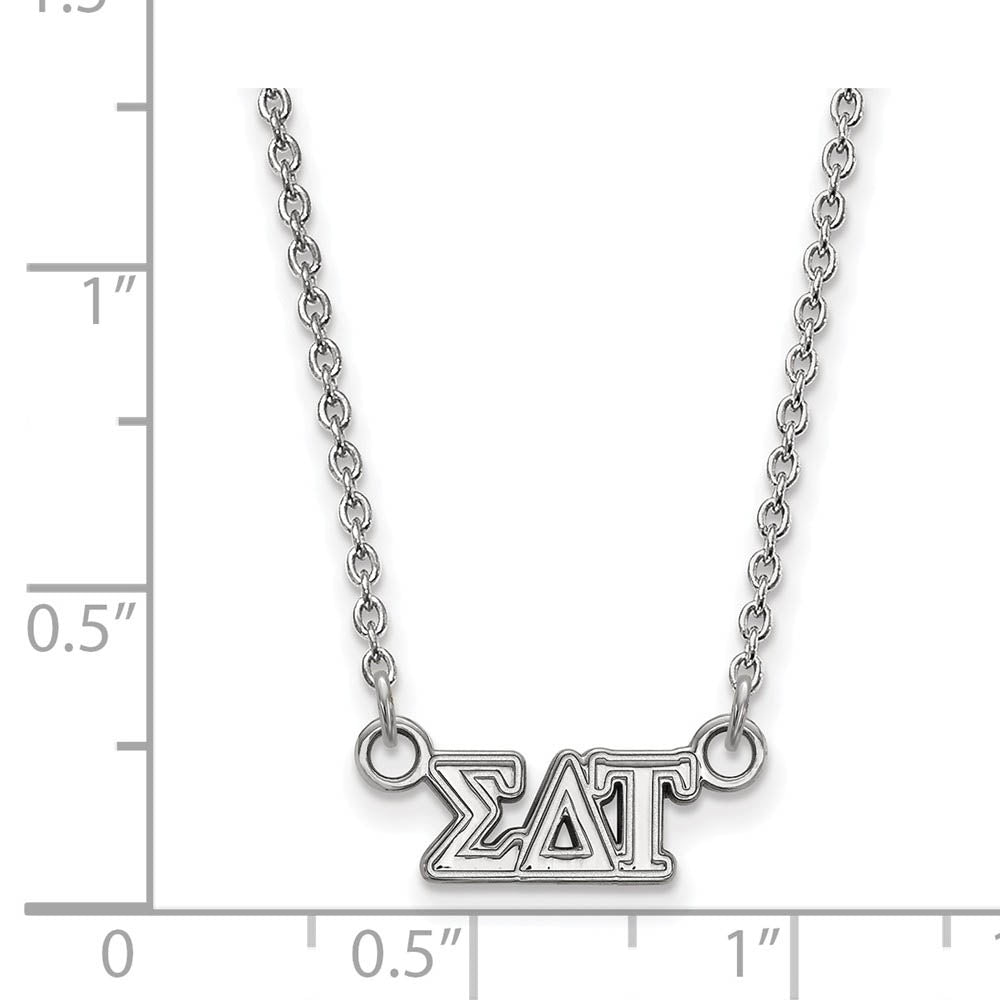 Alternate view of the Sterling Silver Sigma Delta Tau XS (Tiny) Greek Letters Necklace by The Black Bow Jewelry Co.