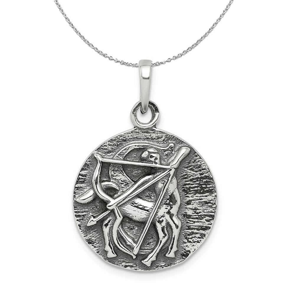 Sterling Silver Sagittarius the Archer Zodiac Circle Necklace, Item N15200 by The Black Bow Jewelry Co.