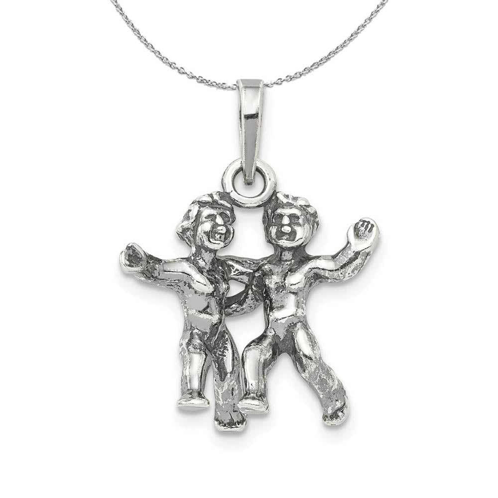 Sterling Silver Gemini the Twins Zodiac 3D Antiqued Necklace, Item N15206 by The Black Bow Jewelry Co.