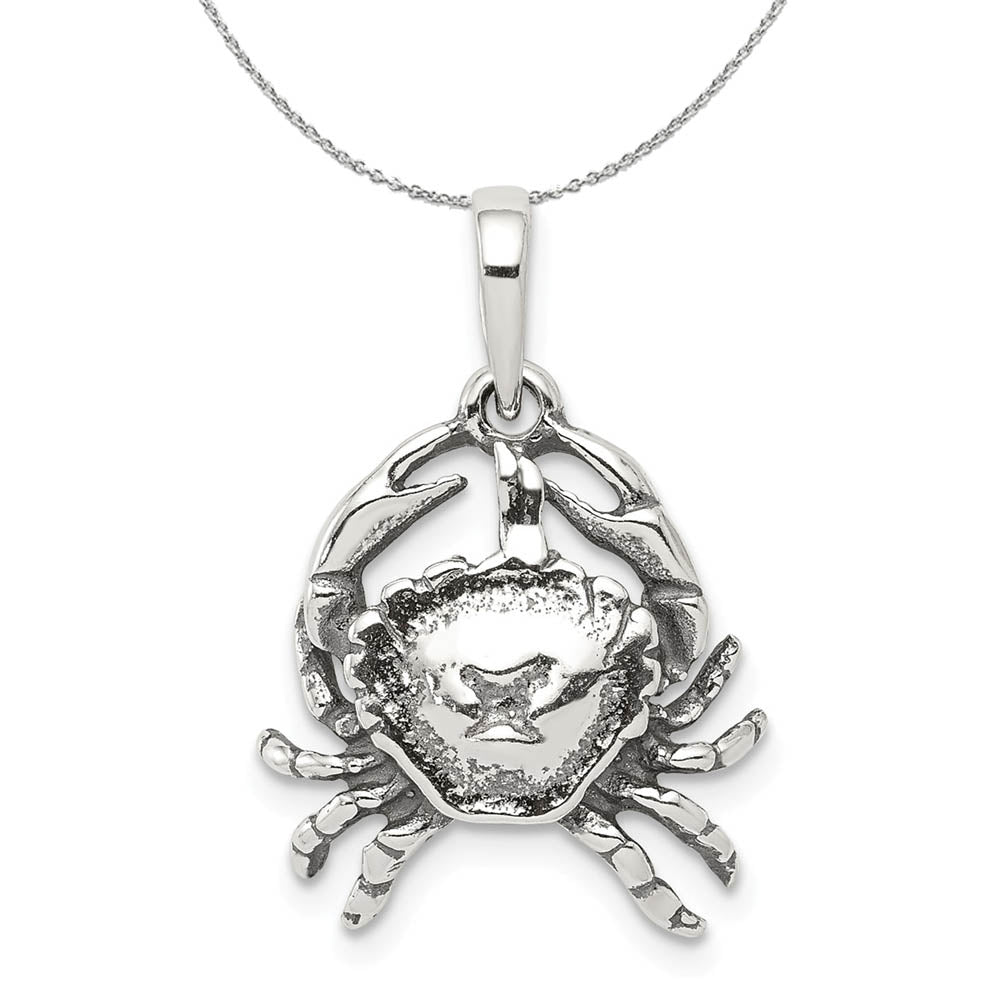 Sterling Silver Cancer the Crab Zodiac 3D Antiqued Necklace, Item N15207 by The Black Bow Jewelry Co.