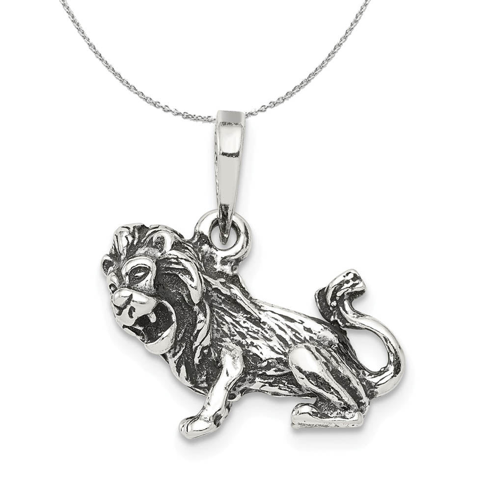 Sterling Silver Leo the Lion Zodiac 3D Antiqued Necklace, Item N15208 by The Black Bow Jewelry Co.