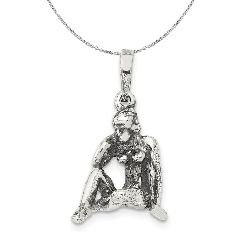 Sterling Silver Virgo the Virgin Zodiac 3D Antiqued Necklace, Item N15209 by The Black Bow Jewelry Co.