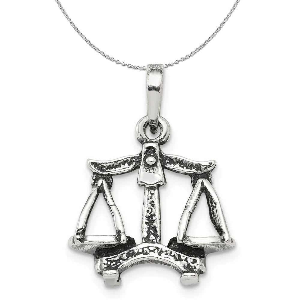Sterling Silver Libra the Scale Zodiac 3D Antiqued Necklace, Item N15210 by The Black Bow Jewelry Co.
