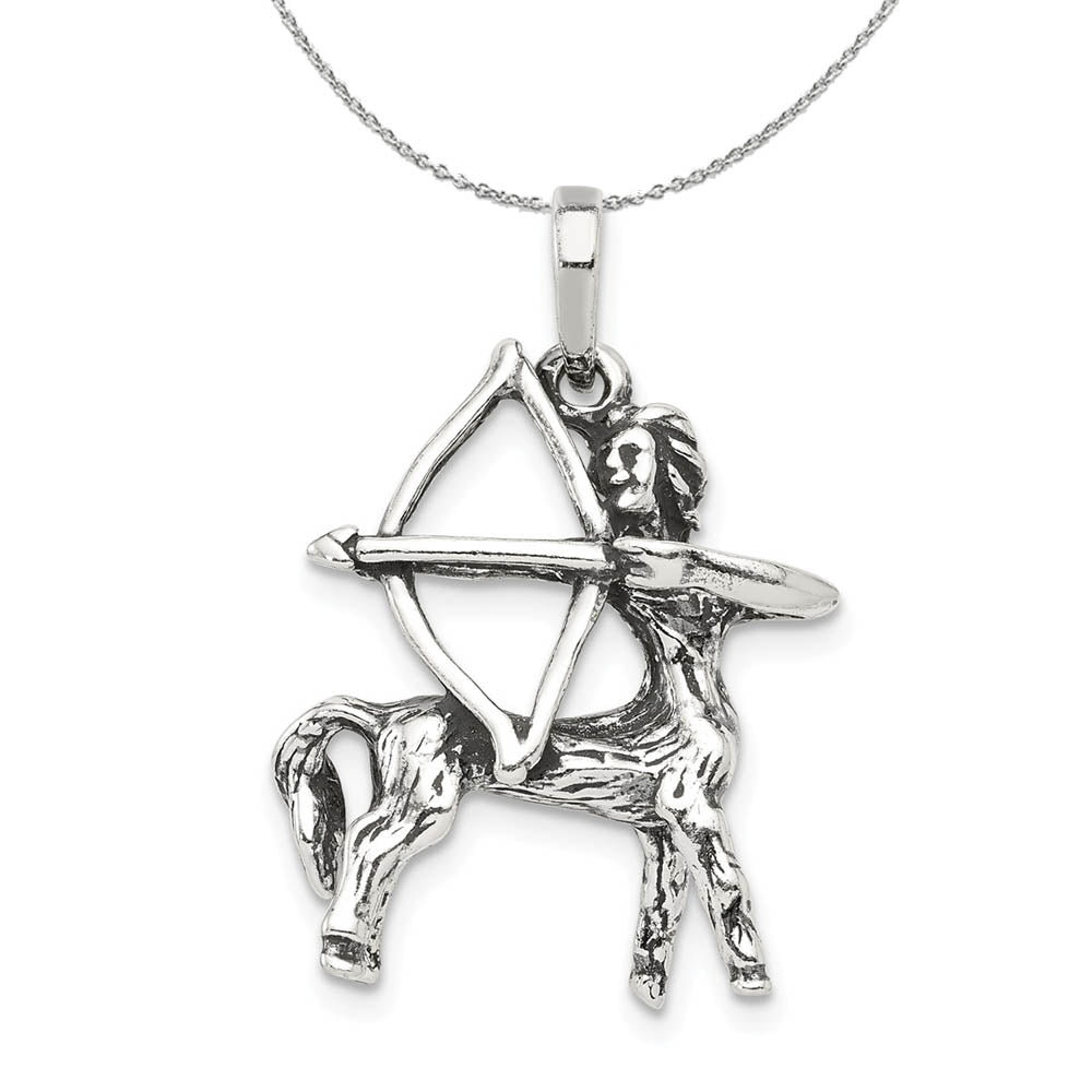 Sterling Silver Sagittarius the Archer Zodiac 3D Antiqued Necklace, Item N15212 by The Black Bow Jewelry Co.