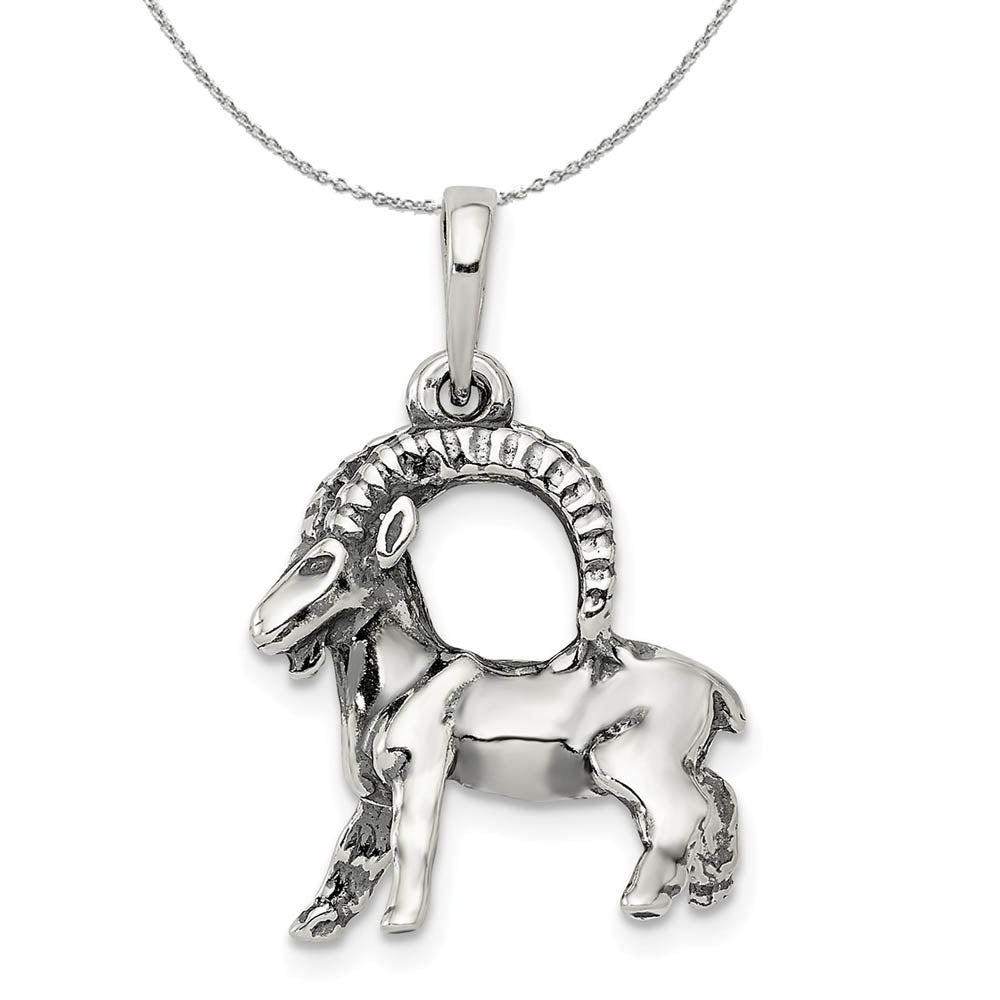 Sterling Silver Capricorn the Goat Zodiac 3D Antiqued Necklace, Item N15213 by The Black Bow Jewelry Co.