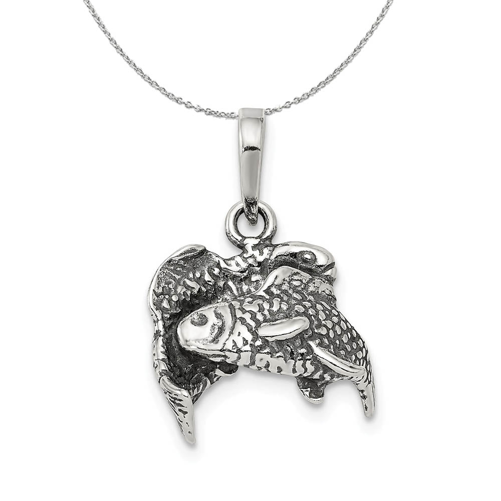 Sterling Silver Pisces the Fish Zodiac 3D Antiqued Necklace, Item N15215 by The Black Bow Jewelry Co.