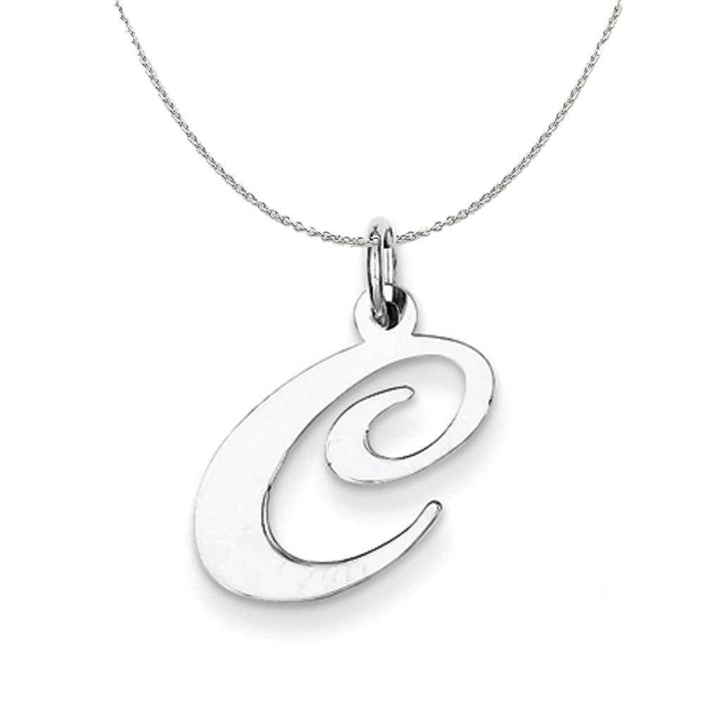 Silver, Ella Collection Medium Fancy Script Initial C Necklace