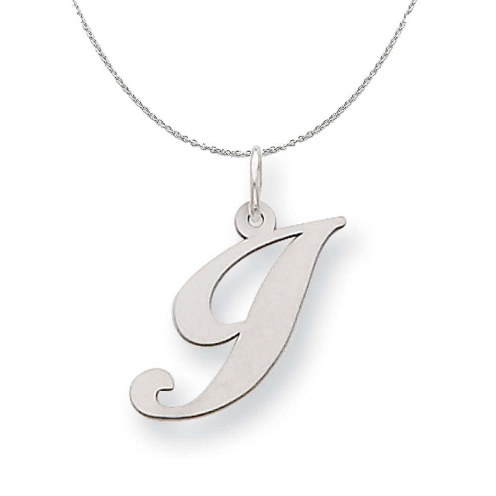 Silver, Ella Collection Medium Fancy Script Initial I Necklace, Item N15224 by The Black Bow Jewelry Co.