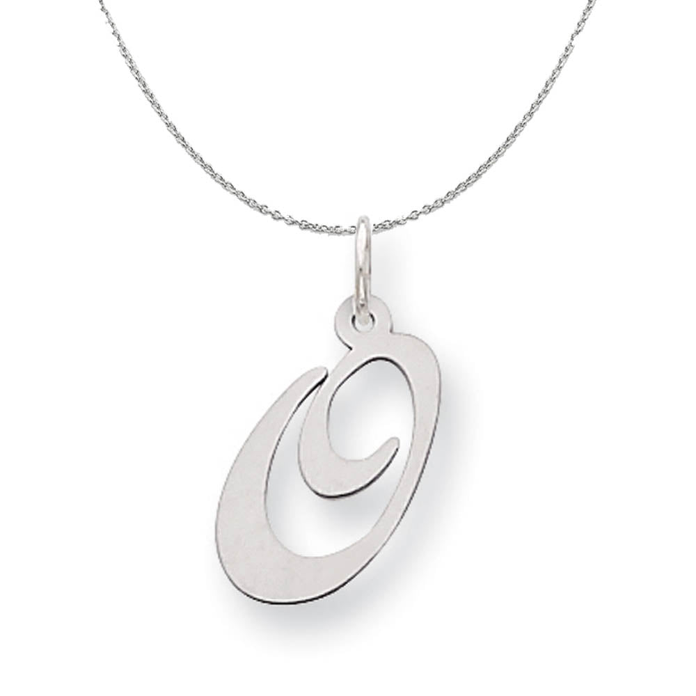 Silver, Ella Collection Medium Fancy Script Initial O Necklace, Item N15230 by The Black Bow Jewelry Co.