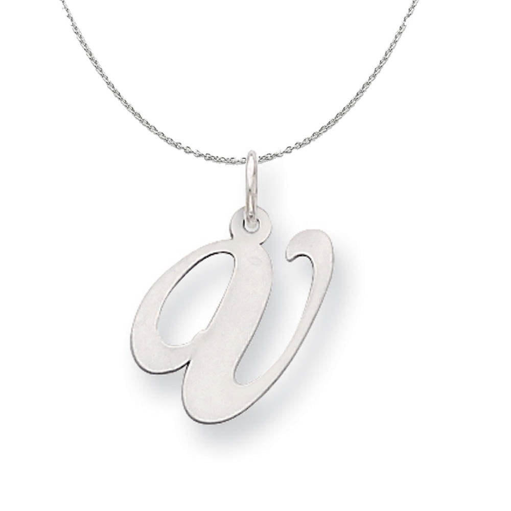 Silver, Ella Collection Medium Fancy Script Initial V Necklace
