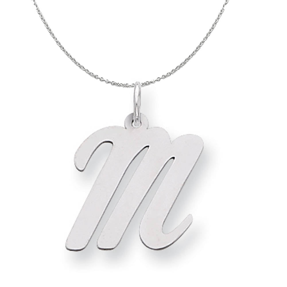 Silver Madison Collection LG Classic Script Initial M Necklace, Item N15249 by The Black Bow Jewelry Co.