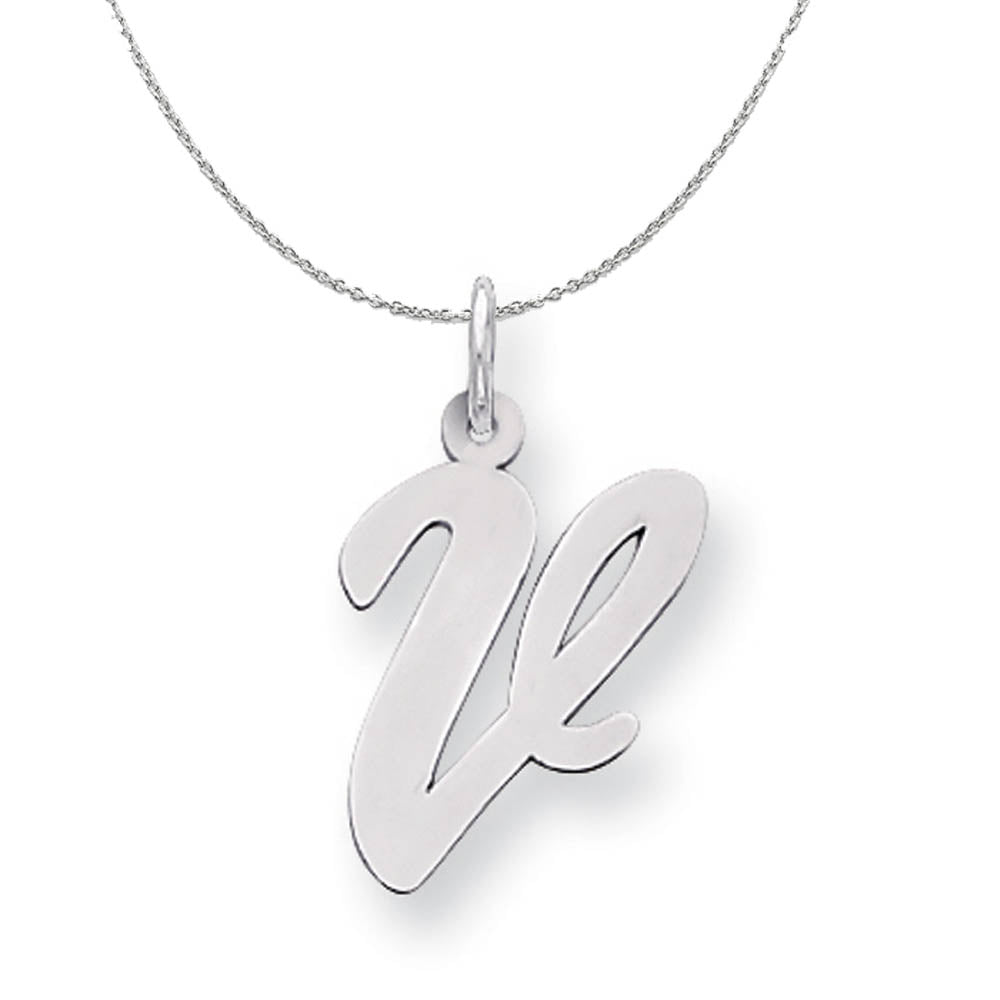 Silver Madison Collection LG Classic Script Initial V Necklace