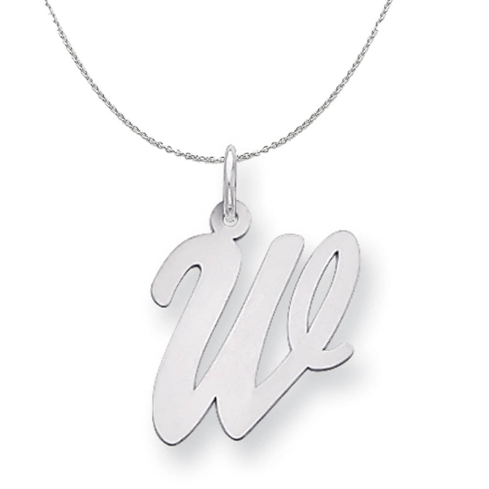 Silver Madison Collection LG Classic Script Initial W Necklace, Item N15257 by The Black Bow Jewelry Co.