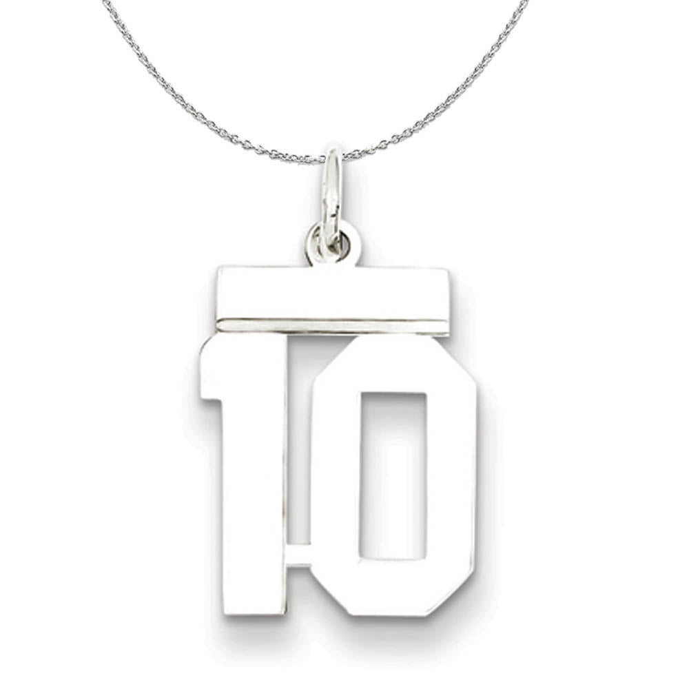 Silver, Athletic Collection, Small Polished Number 10 Necklace, Item N15269 by The Black Bow Jewelry Co.
