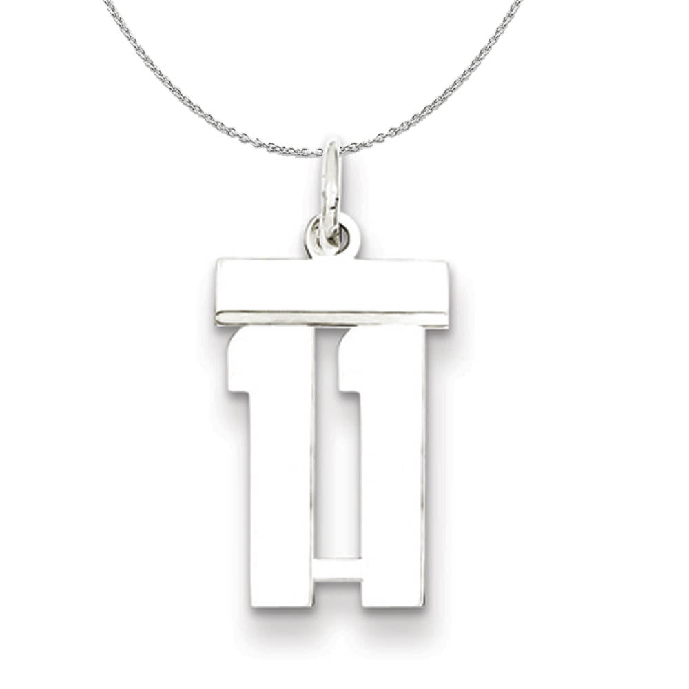 Silver, Athletic Collection, Small Polished Number 11 Necklace, Item N15270 by The Black Bow Jewelry Co.