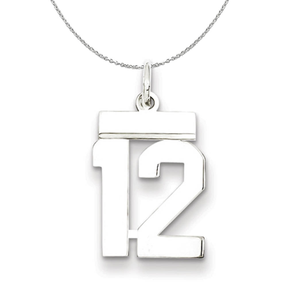 Silver, Athletic Collection, Small Polished Number 12 Necklace, Item N15271 by The Black Bow Jewelry Co.