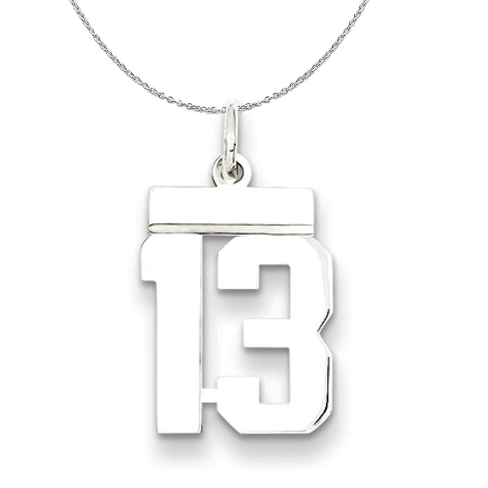 Silver, Athletic Collection, Small Polished Number 13 Necklace, Item N15272 by The Black Bow Jewelry Co.