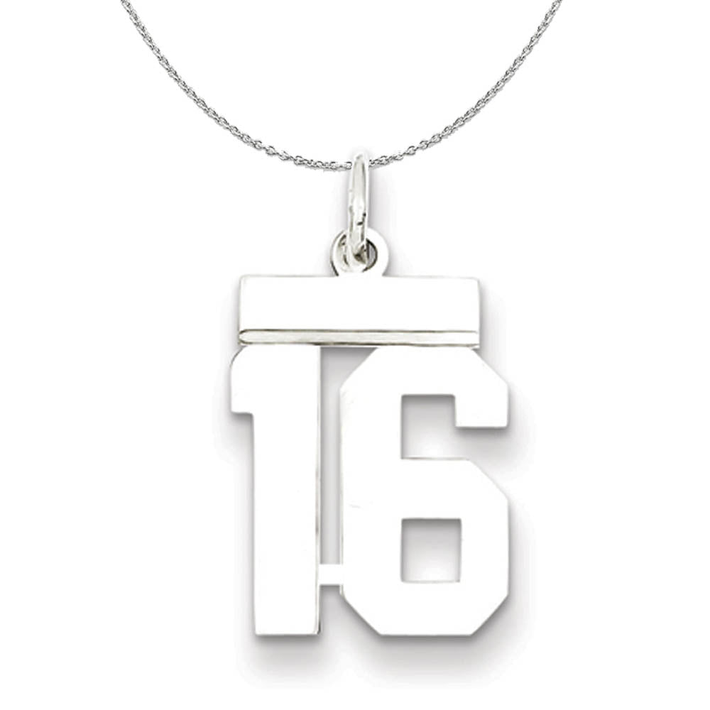 Silver, Athletic Collection, Small Polished Number 16 Necklace, Item N15275 by The Black Bow Jewelry Co.