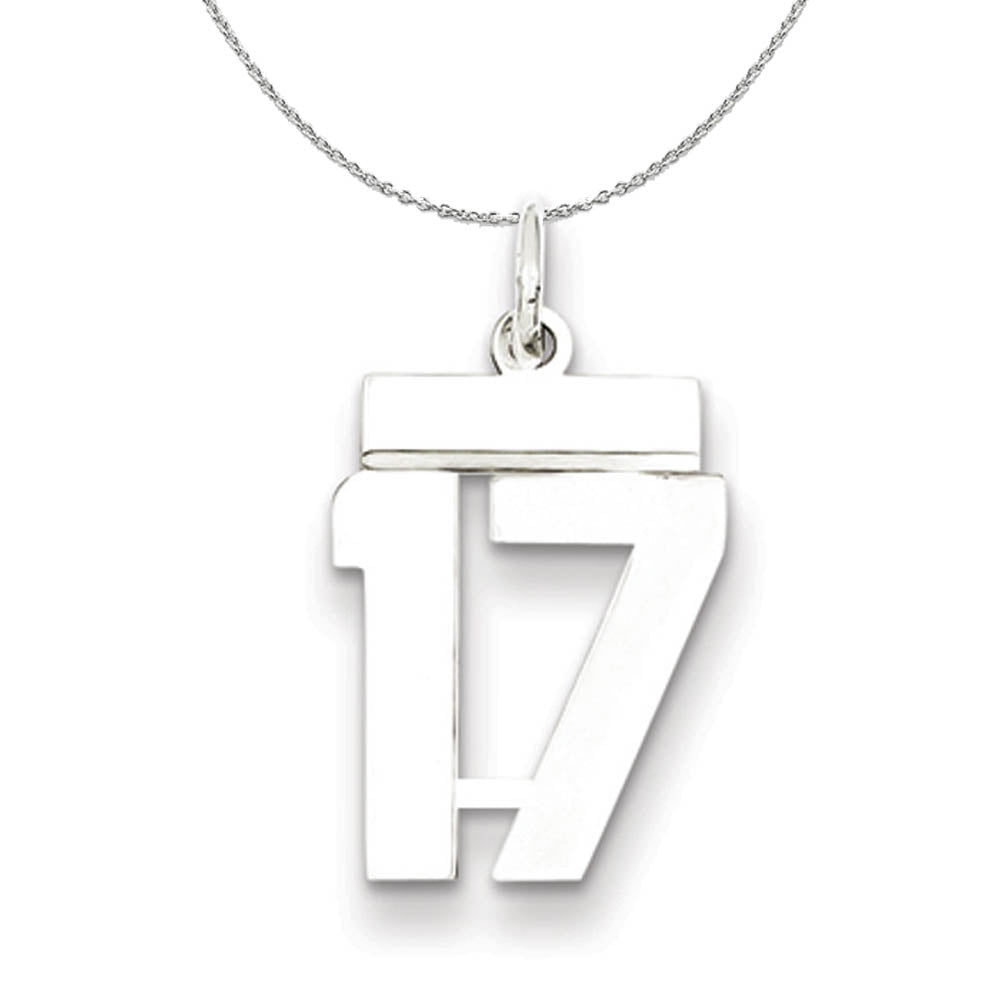 Silver, Athletic Collection, Small Polished Number 17 Necklace, Item N15276 by The Black Bow Jewelry Co.