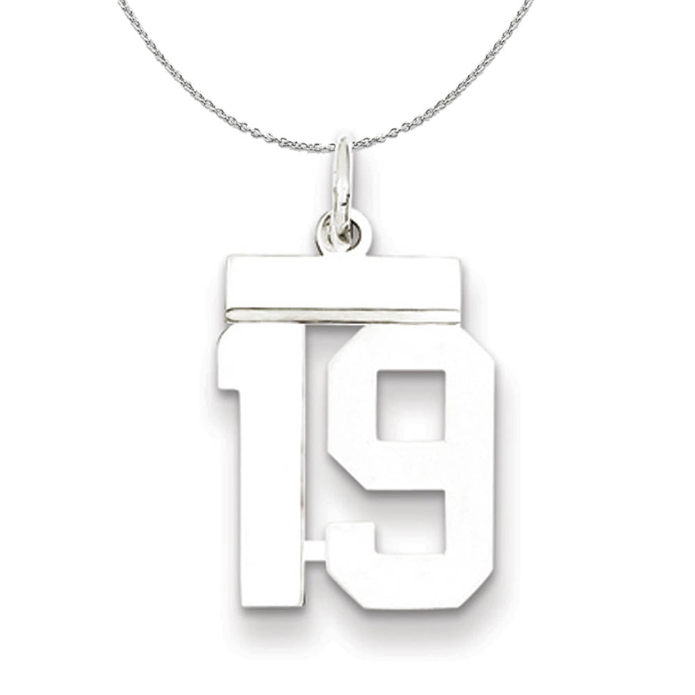 Silver, Athletic Collection, Small Polished Number 19 Necklace
