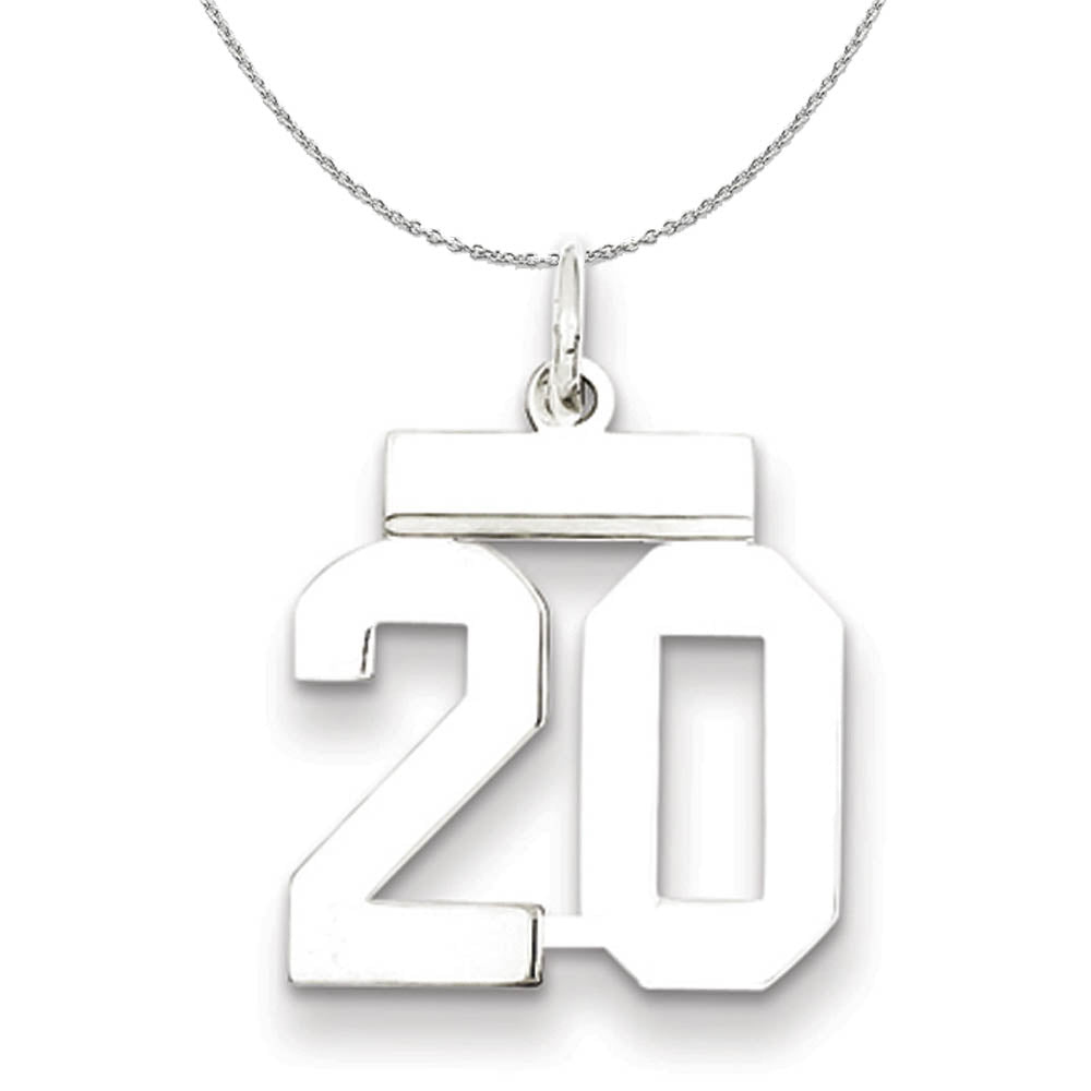 Silver, Athletic Collection, Small Polished Number 20 Necklace, Item N15280 by The Black Bow Jewelry Co.