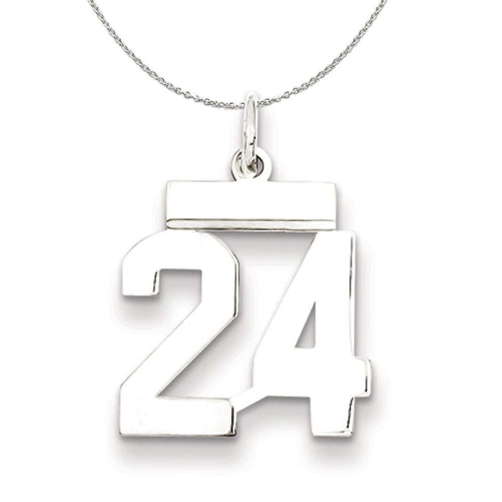 Silver, Athletic Collection, Small Polished Number 24 Necklace, Item N15284 by The Black Bow Jewelry Co.