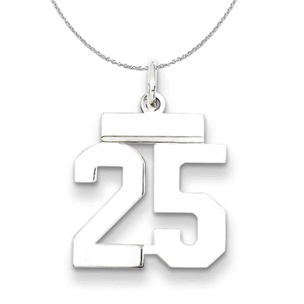 Silver, Athletic Collection, Small Polished Number 25 Necklace, Item N15285 by The Black Bow Jewelry Co.