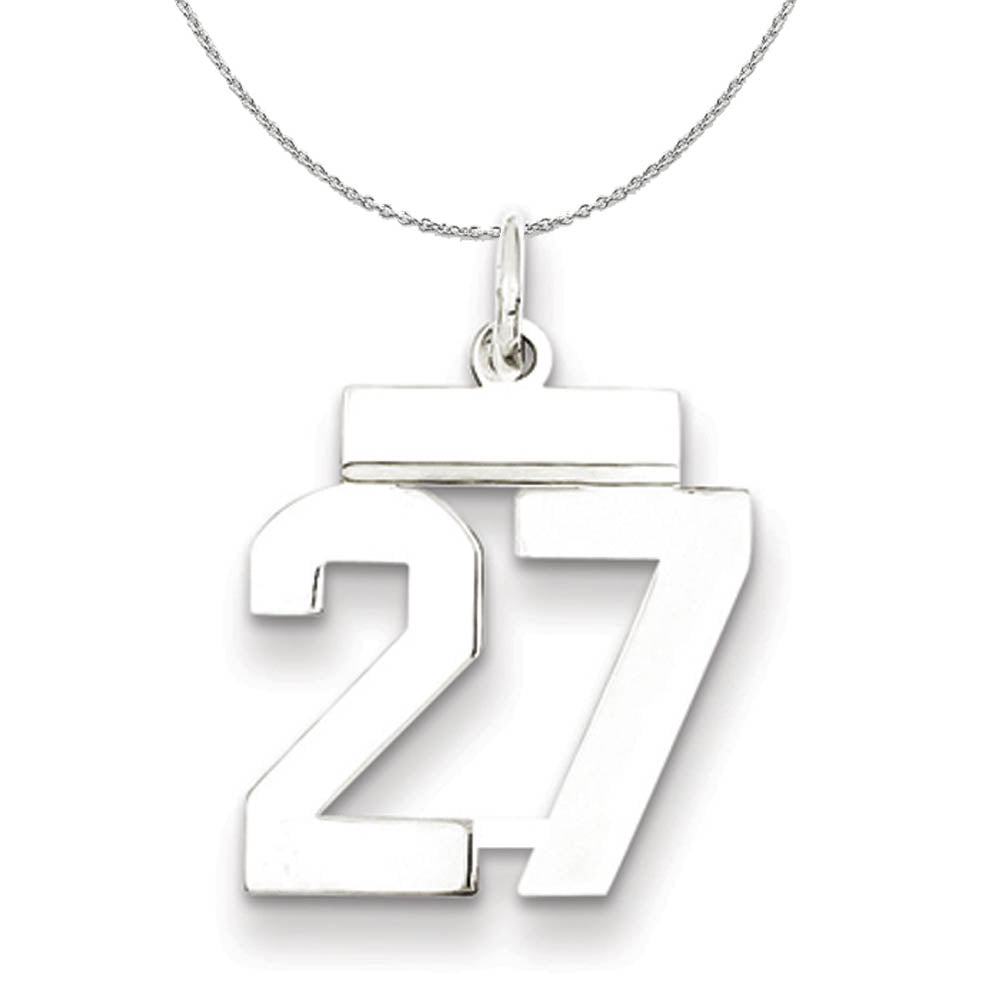 Silver, Athletic Collection, Small Polished Number 27 Necklace, Item N15287 by The Black Bow Jewelry Co.