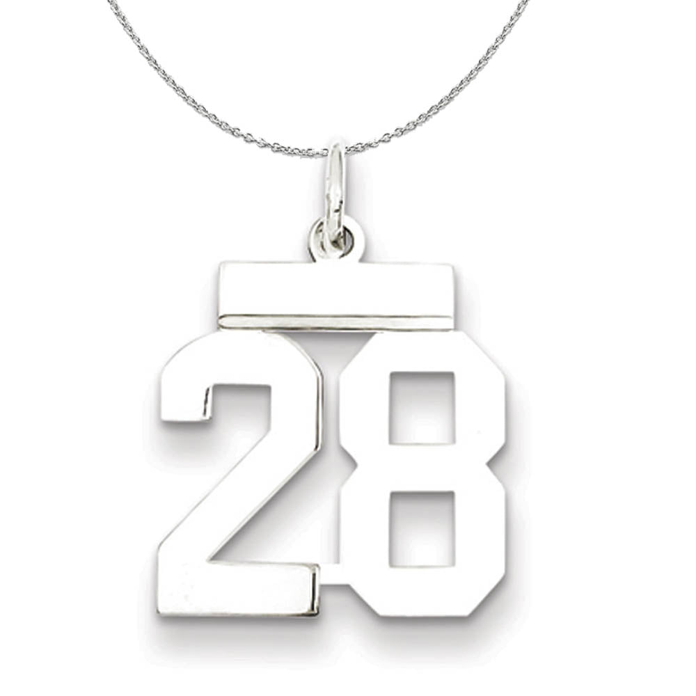 Silver, Athletic Collection, Small Polished Number 28 Necklace, Item N15288 by The Black Bow Jewelry Co.