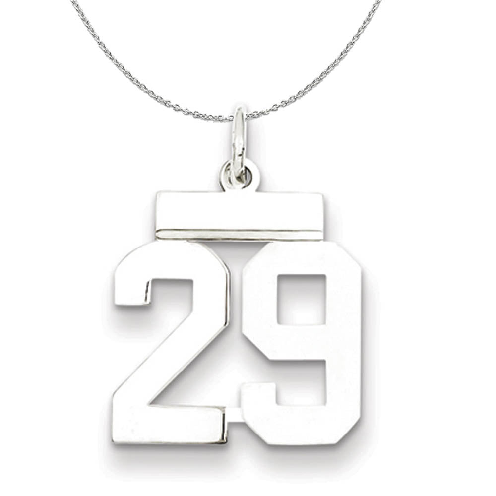 Silver, Athletic Collection, Small Polished Number 29 Necklace, Item N15289 by The Black Bow Jewelry Co.